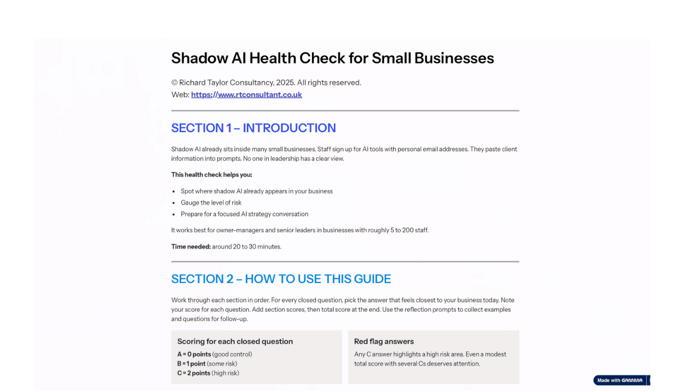 Shadow AI Health Check. Find out where AI is already in your business - Richard Taylor Consultancy
